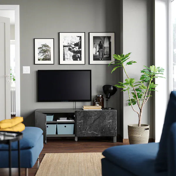 IKEA BESTÅ TV bench with doors, dark gray/Bergsviken/Stubbarp black, 47 1/4x16 1/2x18 7/8 "
