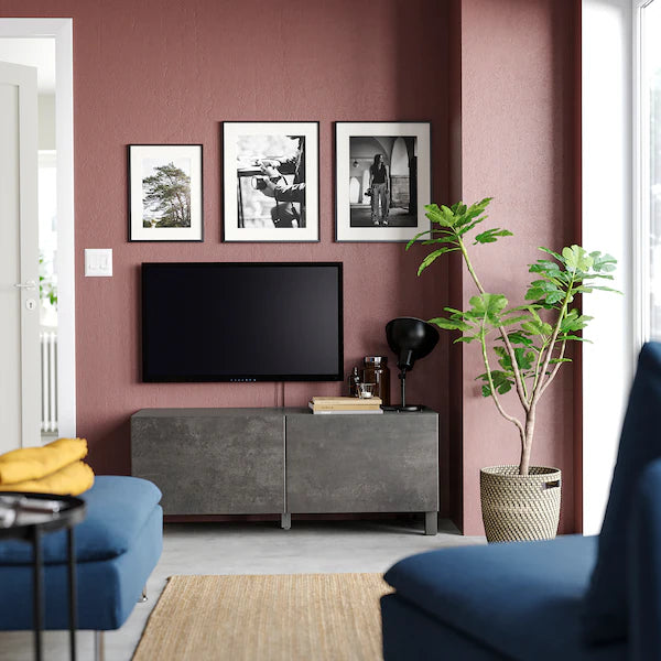 IKEA BESTÅ TV bench with doors, dark gray/Kallviken/Stubbarp dark gray, 47 1/4x16 1/2x18 7/8 "