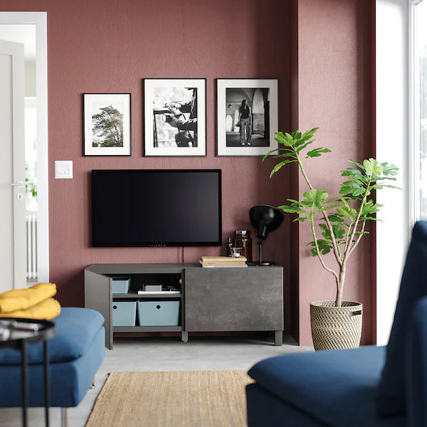 IKEA BESTÅ TV bench with doors, dark gray/Kallviken/Stubbarp dark gray, 47 1/4x16 1/2x18 7/8 "