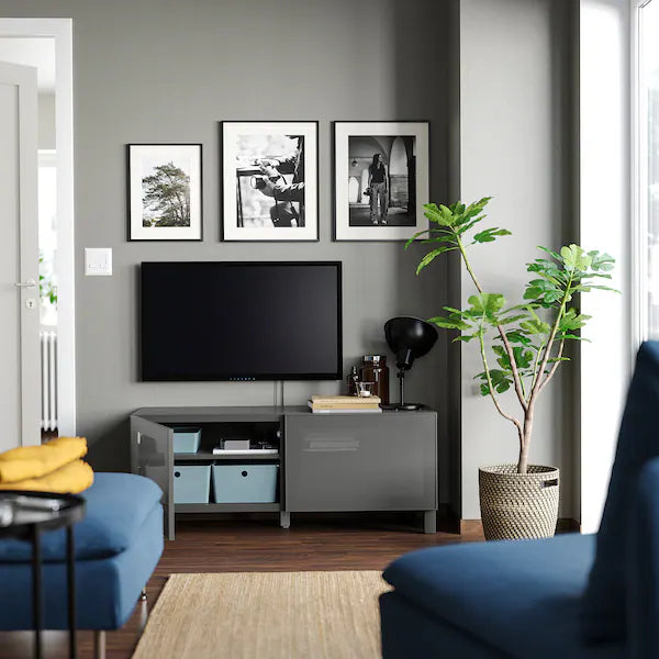 IKEA BESTÅ TV bench with doors, dark gray/Mörtviken/Stubbarp dark gray, 47 1/4x16 1/2x18 7/8 "