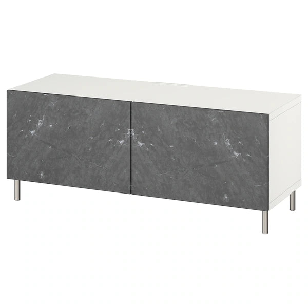 IKEA BESTÅ TV bench with doors, white Bergsviken/Ösarp/black, 47 1/4x16 1/2x18 7/8 "