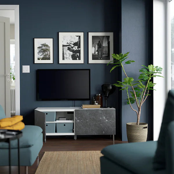 IKEA BESTÅ TV bench with doors, white Bergsviken/Ösarp/black, 47 1/4x16 1/2x18 7/8 "