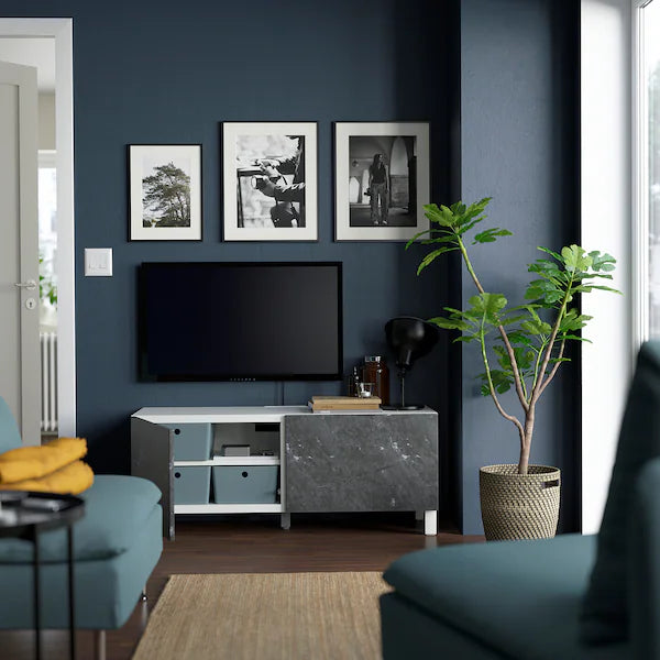 IKEA BESTÅ TV bench with doors, white Bergsviken/Stubbarp/black, 47 1/4x16 1/2x18 7/8 "