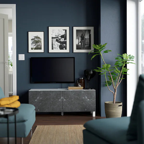 IKEA BESTÅ TV bench with doors, white Bergsviken/Stubbarp/black, 47 1/4x16 1/2x18 7/8 "