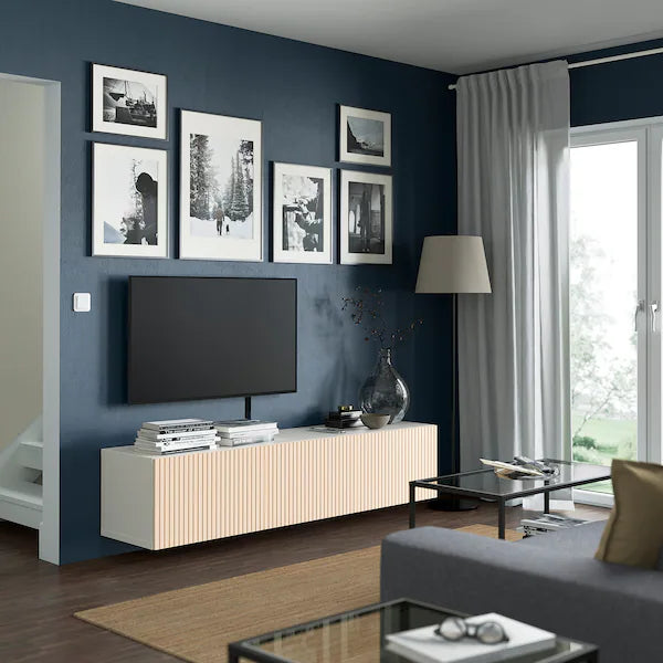IKEA BESTÅ TV bench with doors, white Björköviken/birch veneer, 70 7/8x16 1/2x15 "
