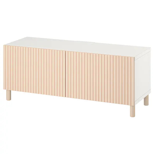IKEA BESTÅ TV bench with doors, white Björköviken/Mejarp/birch veneer, 47 1/4x16 1/2x18 7/8 "