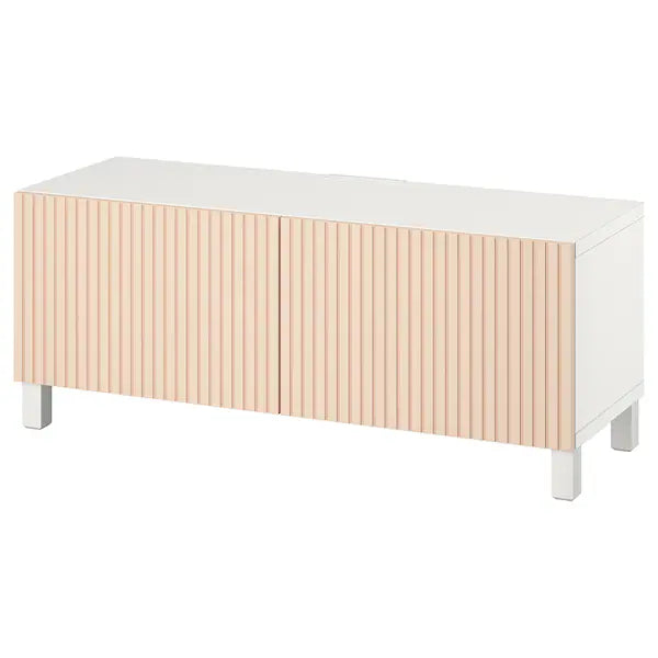 IKEA BESTÅ TV bench with doors, white Björköviken/Stubbarp/birch veneer, 47 1/4x16 1/2x18 7/8 "