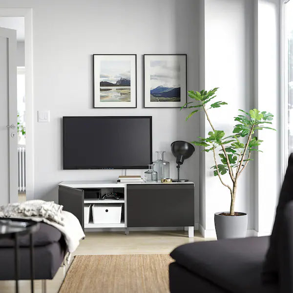 IKEA BESTÅ TV bench with doors, white/Hammarsmed/Stubbarp anthracite, 47 1/4x16 1/2x18 7/8 "
