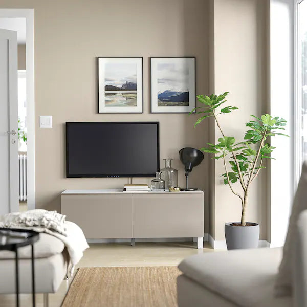 IKEA BESTÅ TV bench with doors, white/Hammarsmed/Stubbarp beige, 47 1/4x16 1/2x18 7/8 "