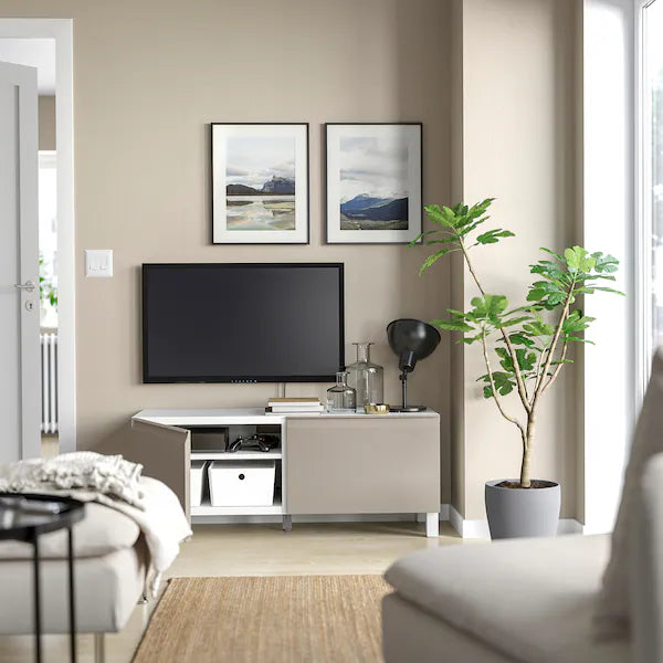 IKEA BESTÅ TV bench with doors, white/Hammarsmed/Stubbarp beige, 47 1/4x16 1/2x18 7/8 "