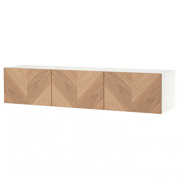 IKEA BESTÅ TV bench with doors, white/Hedeviken oak veneer, 70 7/8x16 1/2x15 "