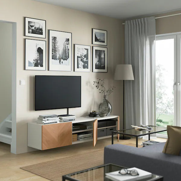 IKEA BESTÅ TV bench with doors, white/Hedeviken oak veneer, 70 7/8x16 1/2x15 "