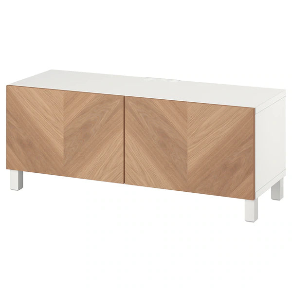 IKEA BESTÅ TV bench with doors, white Hedeviken/Stubbarp/oak veneer, 47 1/4x16 1/2x18 7/8 "