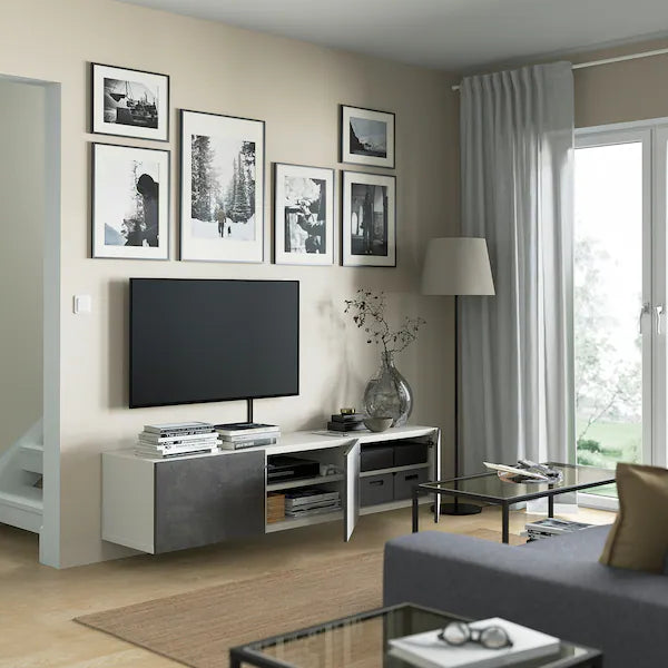 IKEA BESTÅ TV bench with doors, white/Kallviken dark gray, 70 7/8x16 1/2x15 "