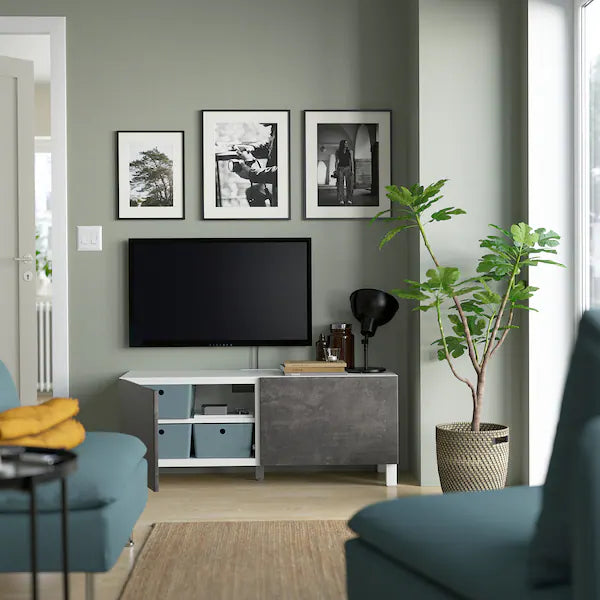 IKEA BESTÅ TV bench with doors, white Kallviken/Stubbarp/dark gray, 47 1/4x16 1/2x18 7/8 "