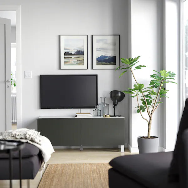 IKEA BESTÅ TV bench with doors, white Lappviken/Stubbarp/dark gray, 47 1/4x16 1/2x18 7/8 "