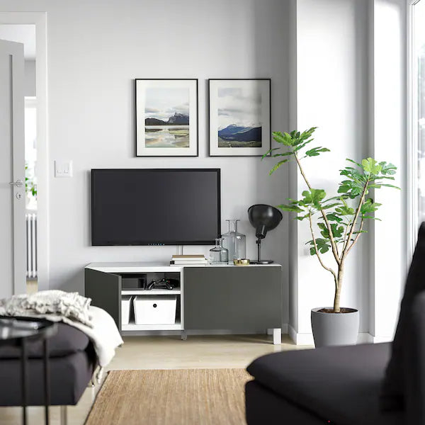 IKEA BESTÅ TV bench with doors, white Lappviken/Stubbarp/dark gray, 47 1/4x16 1/2x18 7/8 "