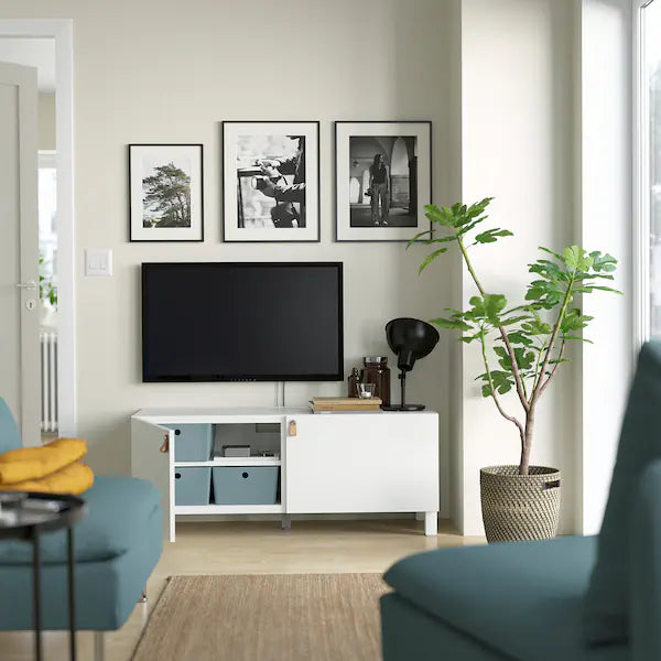 IKEA BESTÅ TV bench with doors, white/Lappviken/Stubbarp white, 47 1/4x16 1/2x18 7/8 "