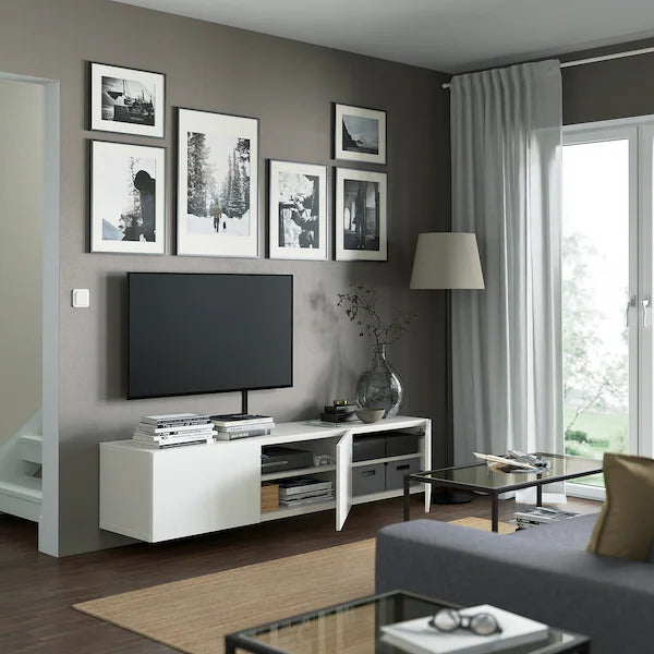 IKEA BESTÅ TV bench with doors, white/Laxviken white, 70 7/8x16 1/2x15 "