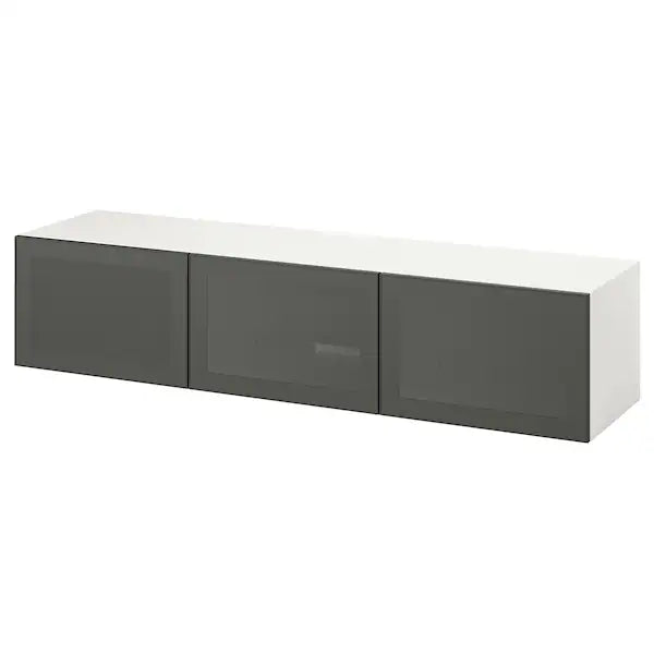 IKEA BESTÅ TV bench with doors, white/Mörtviken dark gray, 70 7/8x16 1/2x15 "