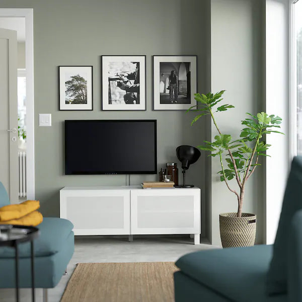 IKEA BESTÅ TV bench with doors, white/Mörtviken/Stubbarp white, 47 1/4x16 1/2x18 7/8 "