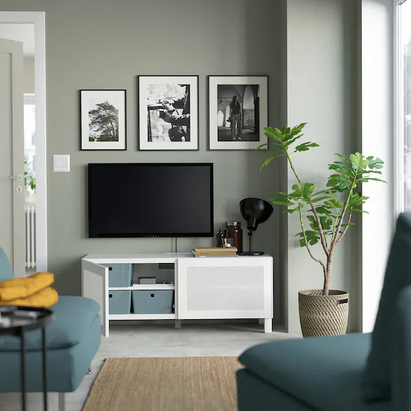 IKEA BESTÅ TV bench with doors, white/Mörtviken/Stubbarp white, 47 1/4x16 1/2x18 7/8 "
