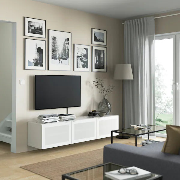 IKEA BESTÅ TV bench with doors, white/Mörtviken white, 70 7/8x16 1/2x15 "