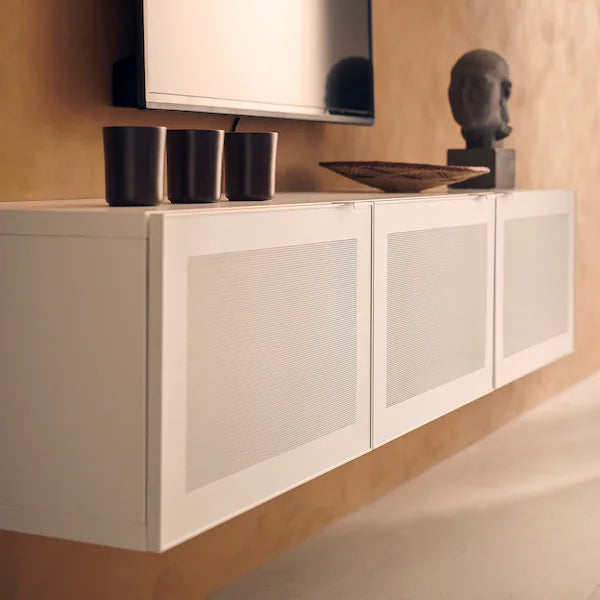 IKEA BESTÅ TV bench with doors, white/Mörtviken white, 70 7/8x16 1/2x15 "