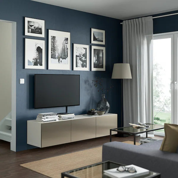 IKEA BESTÅ TV bench with doors, white/Riksviken light bronze effect, 70 7/8x16 1/2x15 "