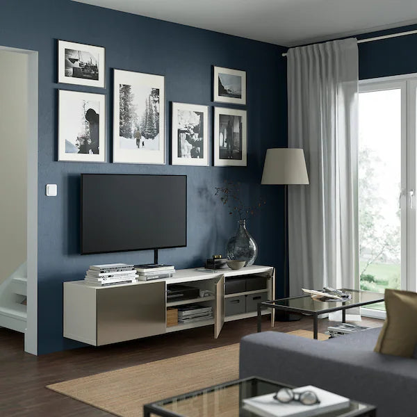 IKEA BESTÅ TV bench with doors, white/Riksviken light bronze effect, 70 7/8x16 1/2x15 "