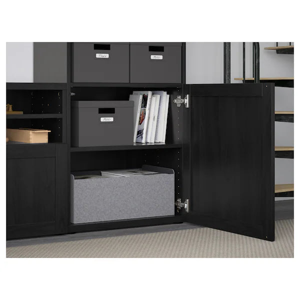 IKEA BESTÅ TV storage combination/glass doors, black-brown/Hanviken black-brown clear glass, 118 1/8x16 1/2x91 "