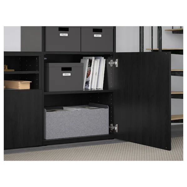 IKEA BESTÅ TV storage combination/glass doors, black-brown/Lappviken black-brown clear glass, 118 1/8x16 1/2x91 "