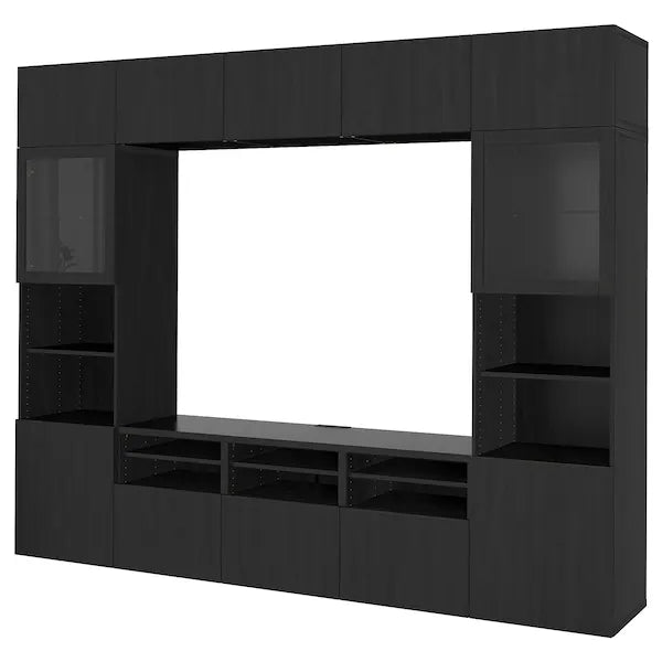 IKEA BESTÅ TV storage combination/glass doors, black-brown/Lappviken black-brown clear glass, 118 1/8x16 1/2x91 "