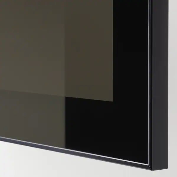 IKEA BESTÅ TV storage combination/glass doors, black-brown/Selsviken high gloss/beige smoked glass, 118 1/8x16 1/2x91 "
