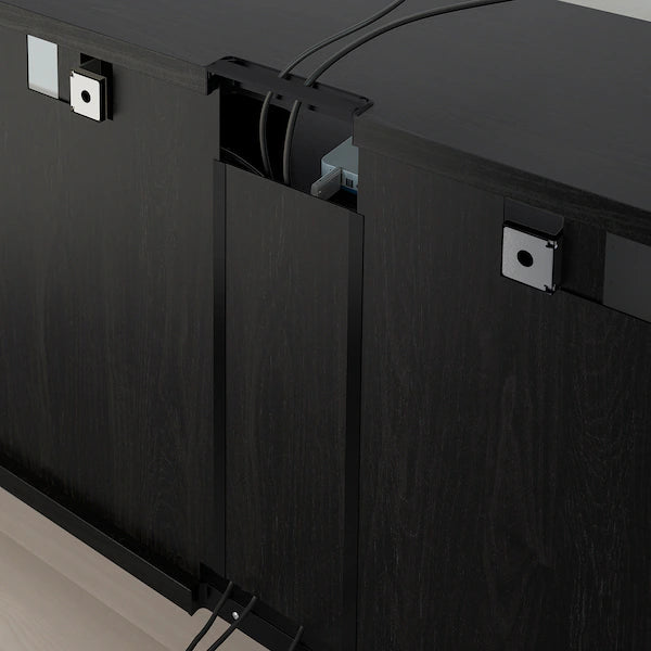 IKEA BESTÅ TV storage combination/glass doors, black-brown/Selsviken high gloss/black smoked glass, 118 1/8x16 1/2x91 "