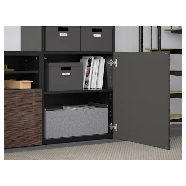 IKEA BESTÅ TV storage combination/glass doors, black-brown/Selsviken high gloss/brown clear glass, 118 1/8x16 1/2x91 "