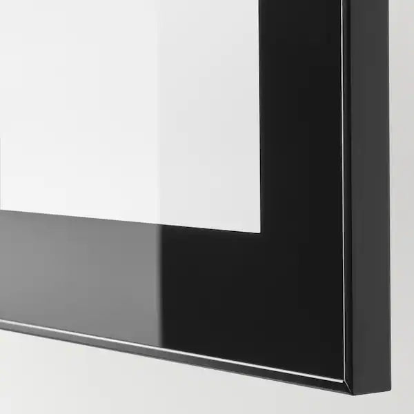 IKEA BESTÅ TV storage combination/glass doors, black-brown/Selsviken high gloss/brown clear glass, 118 1/8x16 1/2x91 "