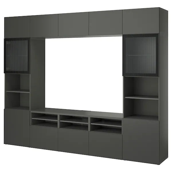 IKEA BESTÅ TV storage combination/glass doors, dark gray Lappviken/Fällsvik anthracite, 118 1/8x16 1/2x91 "