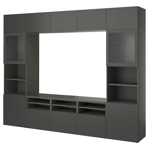 IKEA BESTÅ TV storage combination/glass doors, dark gray Lappviken/Sindvik dark gray, 118 1/8x16 1/2x91 "
