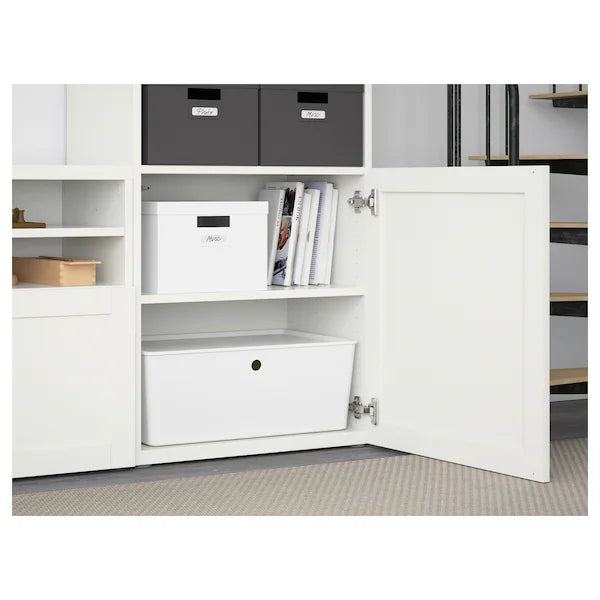 IKEA BESTÅ TV storage combination/glass doors, white/Hanviken white clear glass, 118 1/8x16 1/2x91 "