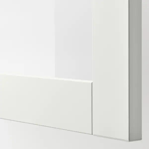 IKEA BESTÅ TV storage combination/glass doors, white/Hanviken white clear glass, 118 1/8x16 1/2x91 "
