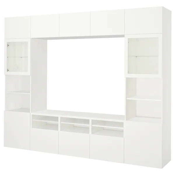 IKEA BESTÅ TV storage combination/glass doors, white/Lappviken white clear glass, 118 1/8x16 1/2x91 "