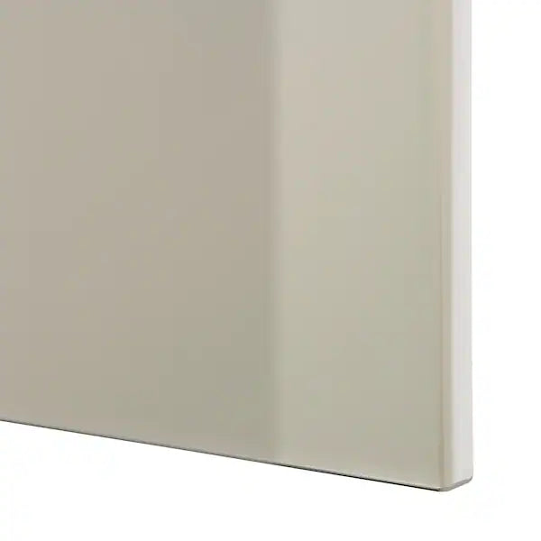 IKEA BESTÅ TV storage combination/glass doors, white/Selsviken high gloss/beige frosted glass, 118 1/8x16 1/2x91 "