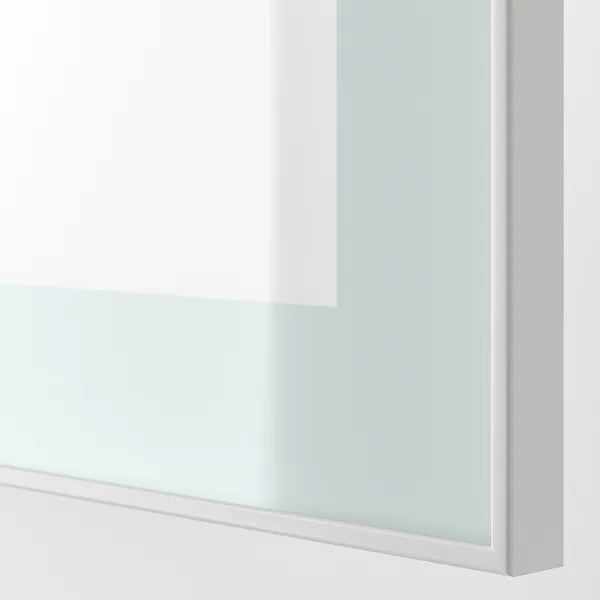 IKEA BESTÅ TV storage combination/glass doors, white/Selsviken high gloss/beige frosted glass, 118 1/8x16 1/2x91 "