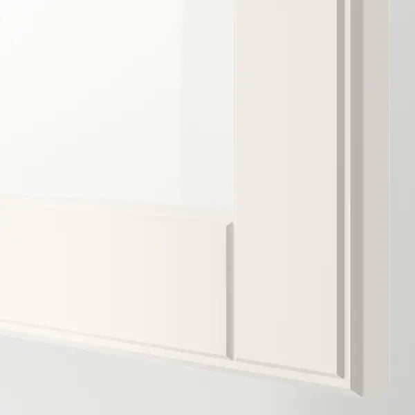 IKEA BESTÅ TV storage combination/glass doors, white Smeviken/Ostvik white clear glass, 118 1/8x16 1/2x91 "