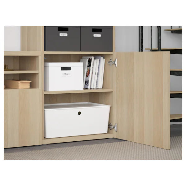 IKEA BESTÅ TV storage combination/glass doors, white stained oak effect/Lappviken wht stained oak effect clear glass, 118 1/8x16 1/2x91 "