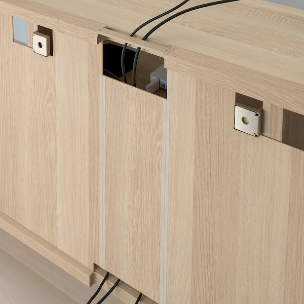 IKEA BESTÅ TV storage combination/glass doors, white stained oak effect/Lappviken wht stained oak effect clear glass, 118 1/8x16 1/2x91 "