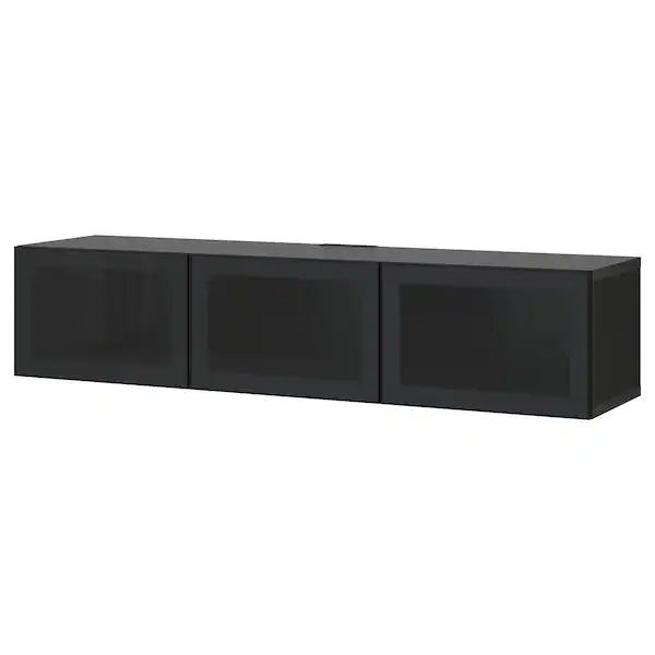 IKEA BESTÅ TV unit with doors, black-brown/Glassvik smoked glass, 70 7/8x16 1/2x15 "