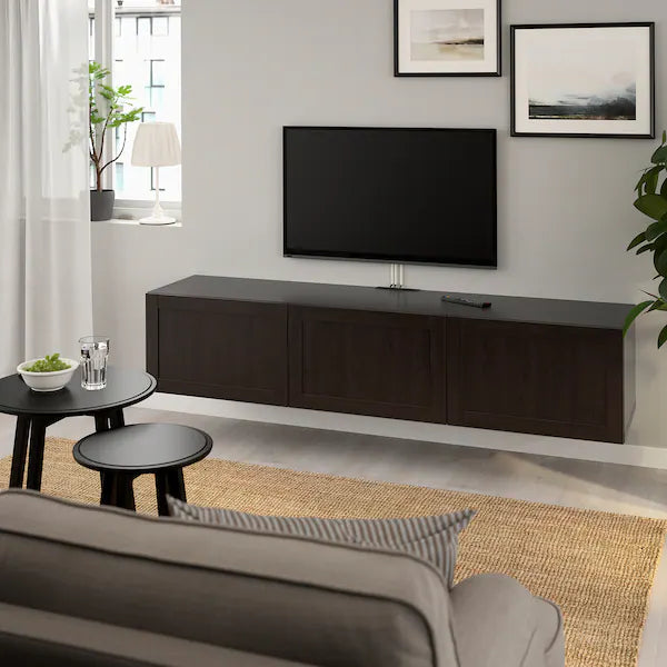 IKEA BESTÅ TV unit with doors, black-brown/Hanviken black-brown, 70 7/8x16 1/2x15 "
