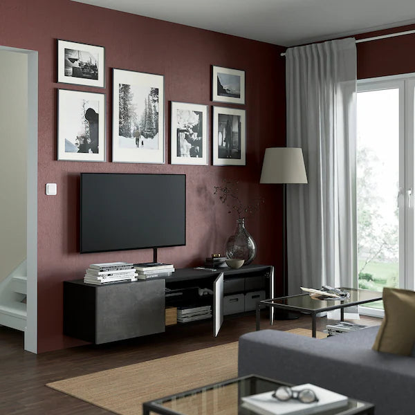 IKEABESTÅ TV unit with doors, black-brown/Kallviken concrete effect, 70 7/8x16 1/2x15 "
